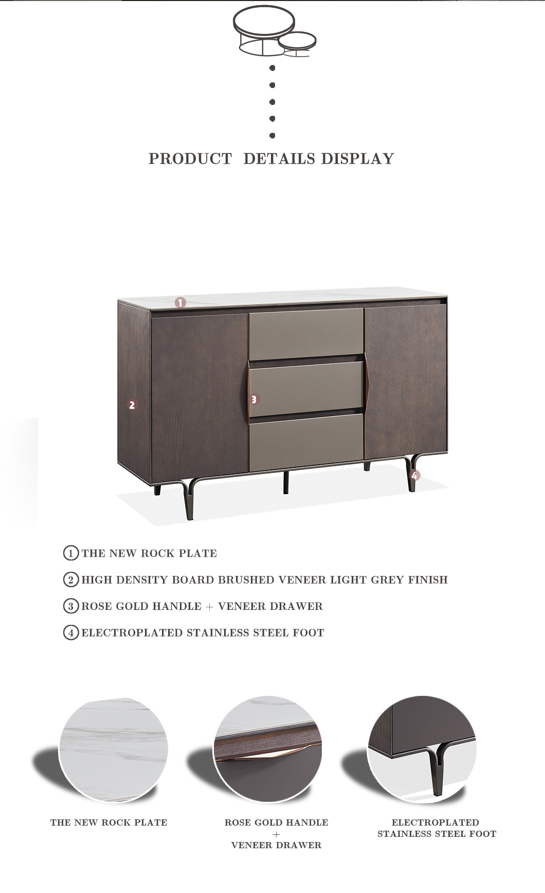 Modern Design Marble Metal Sideboard Storage Cabinet Hotel Home Dining Room Furniture