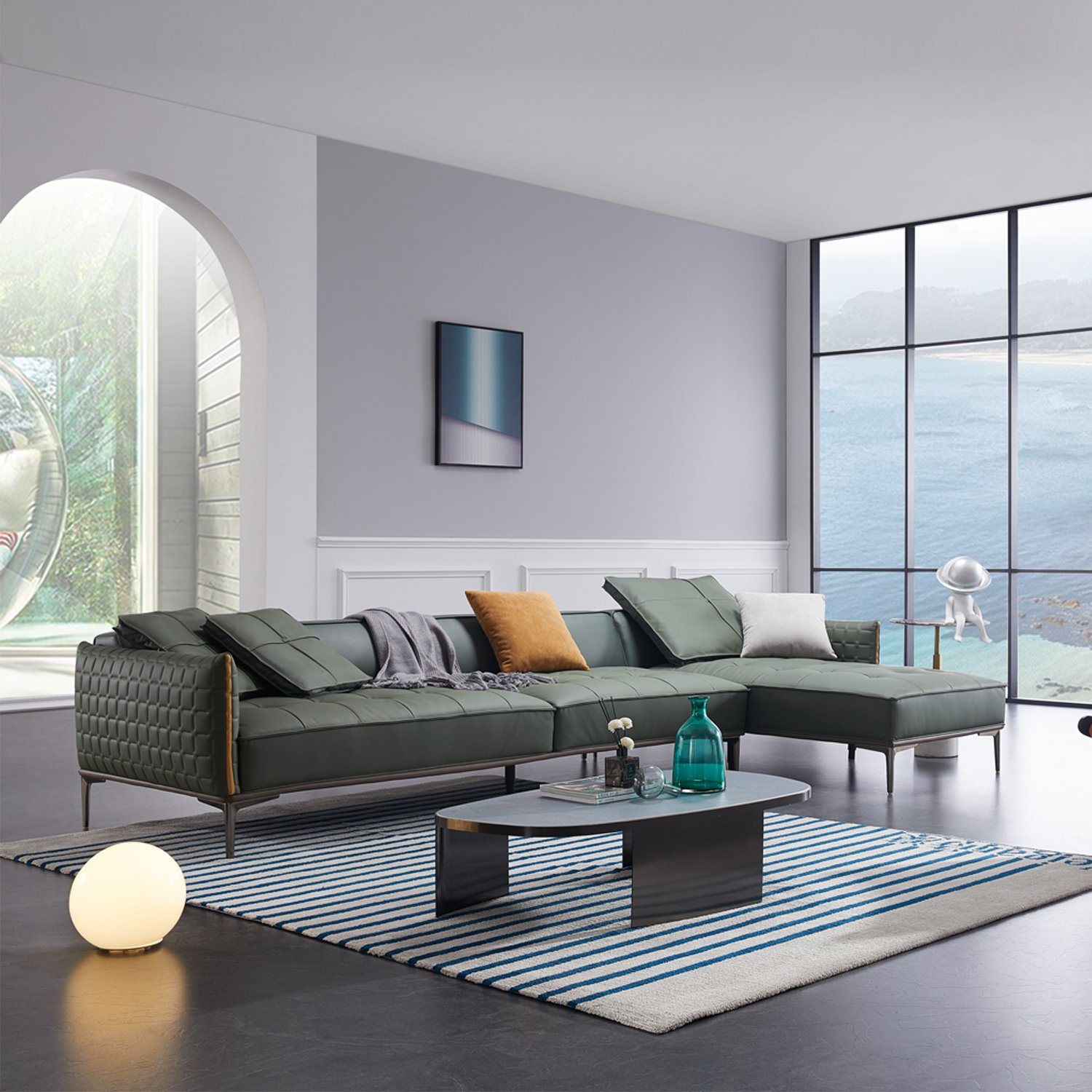 Living Room Modern Home Hotel High Quality L Shape Sectional Corner Italian Design Leisure Leather Fabric Sofa Set