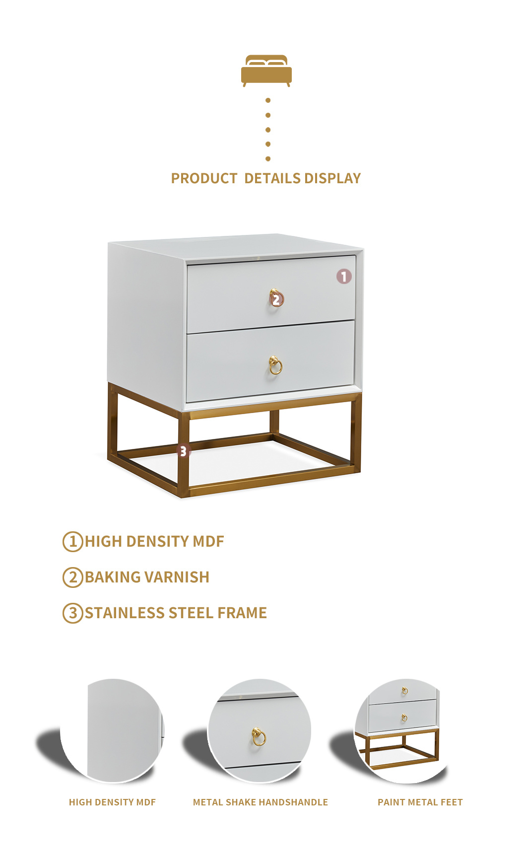 Home Hotel Bedroom Gold Night Stand Furniture