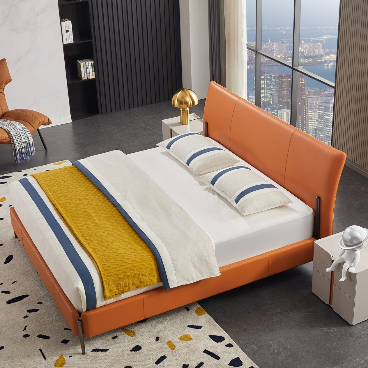 Modern Customized Bedroom Leather Double Queen King Bed