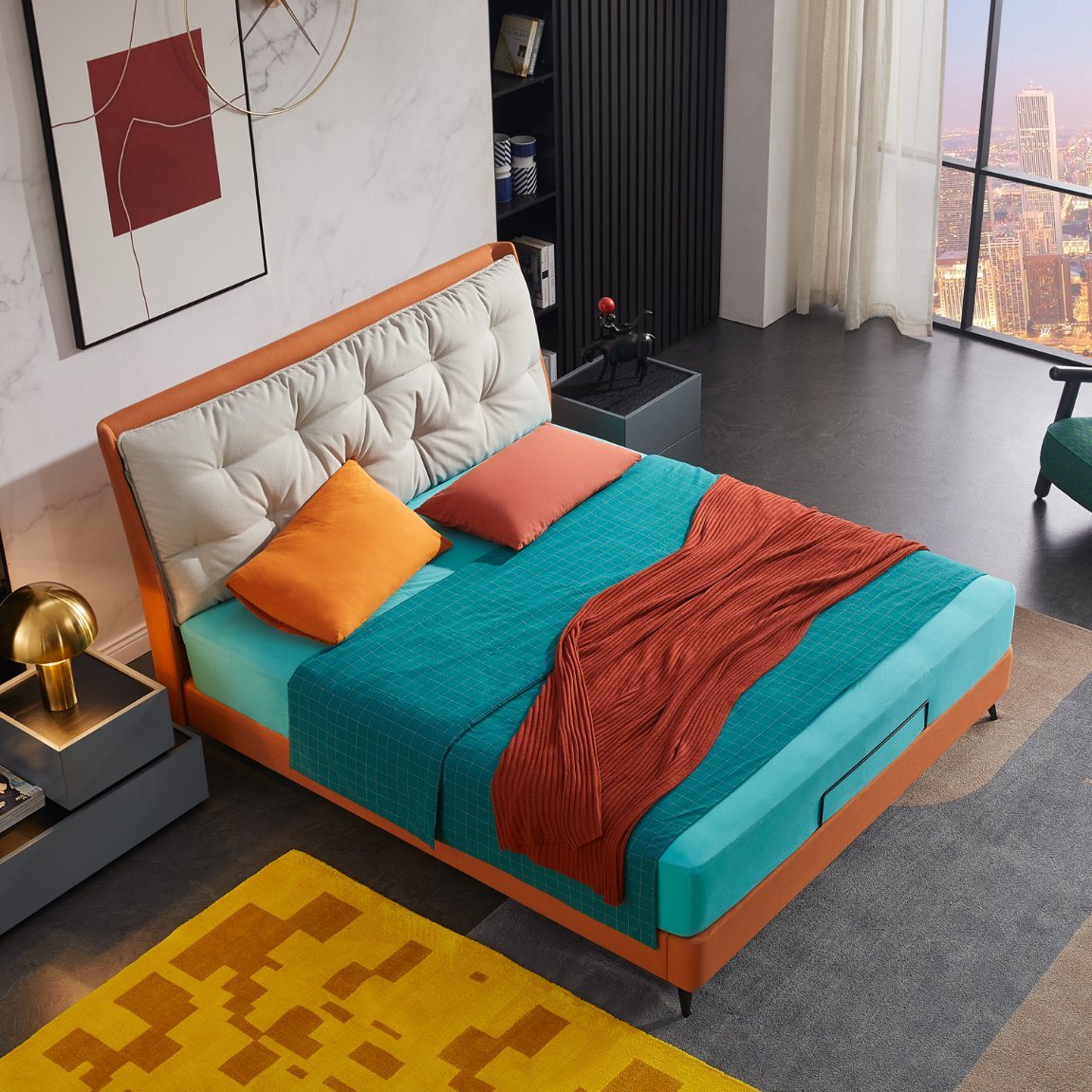 Modern Home Furnitue King Size Queen Size Bed Hotel Double Size Bed Bedroom Furniture Wooden Leather Fabric Bedroom Bed