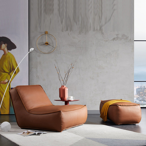 Modern Luxury Design Wooden Leather Lazy Easy Sofa