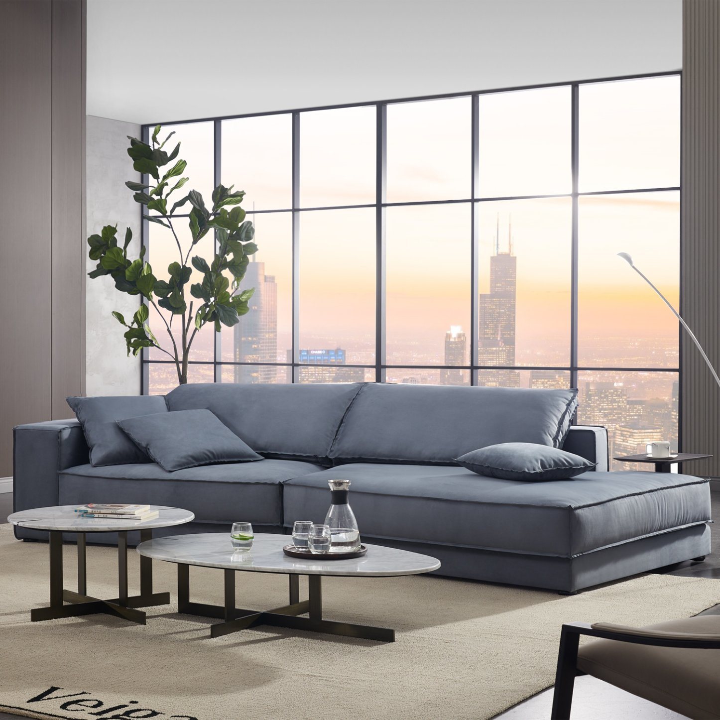 Living Room L Shape Sectional Fabric Sofa