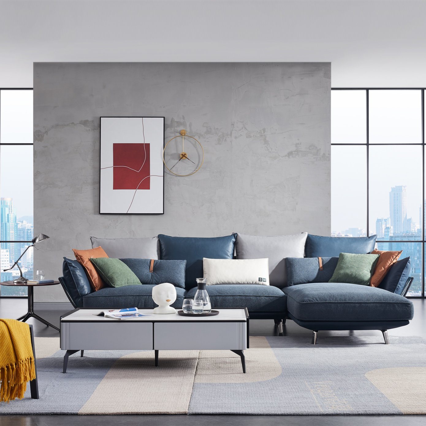 Modern High Quality Leather Fabric Living Room Leisure Sofa