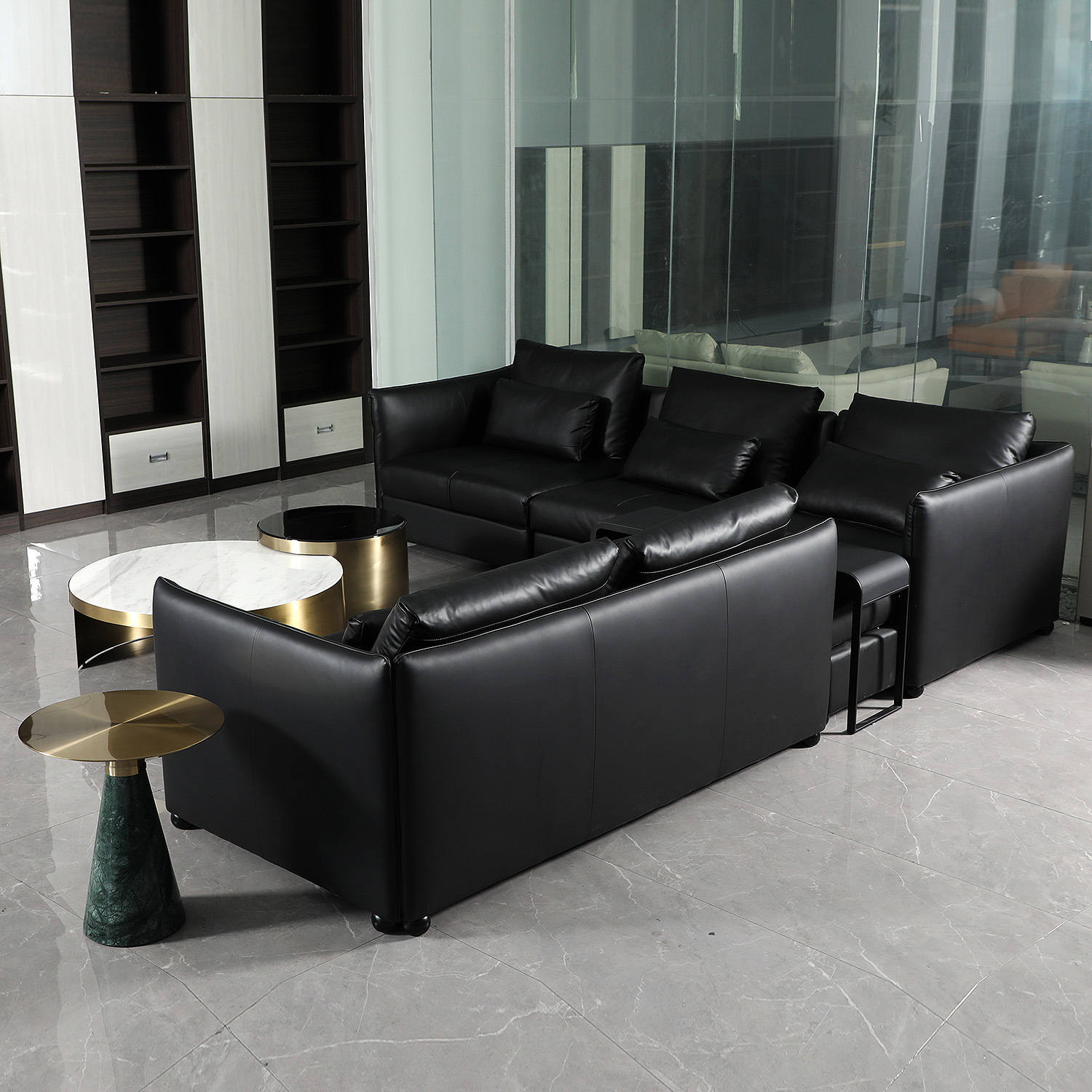 Italian Modern Furniture Design L Shape Leather Sofa Set