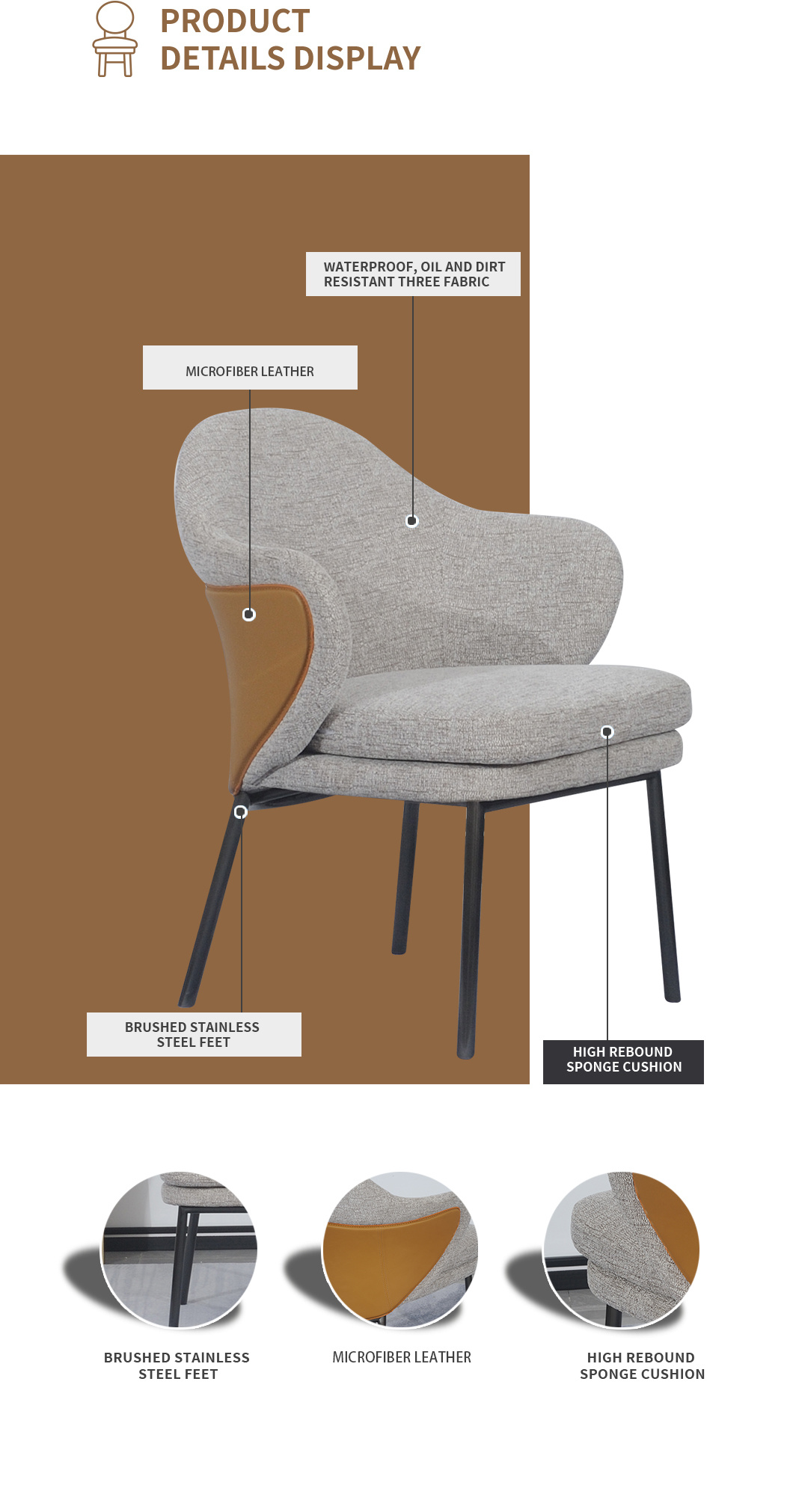 Stainless Steel Metal Leg Leather Linen Dining Chair