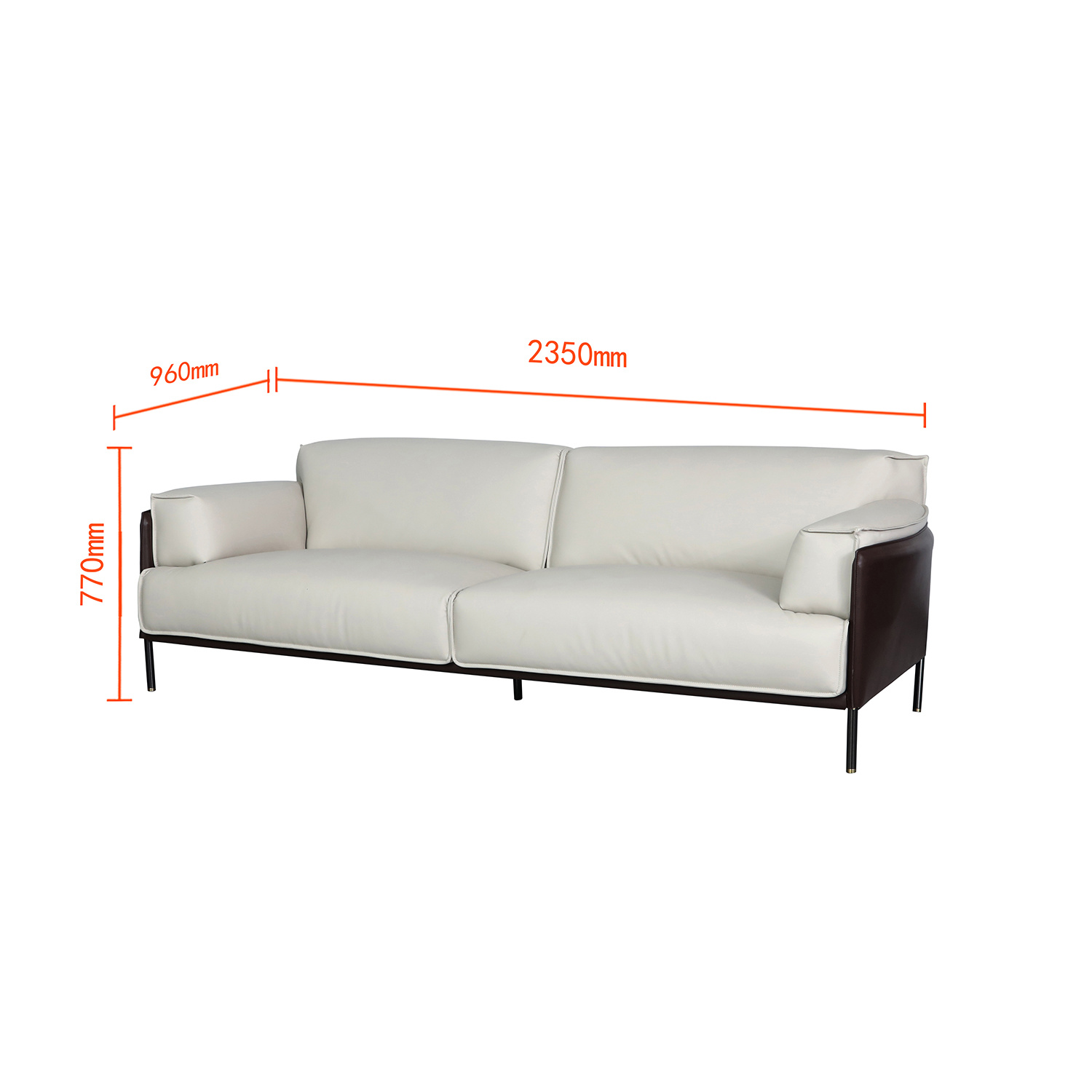 Customized Color and Size 2 Seater Living Room Leather Sofa