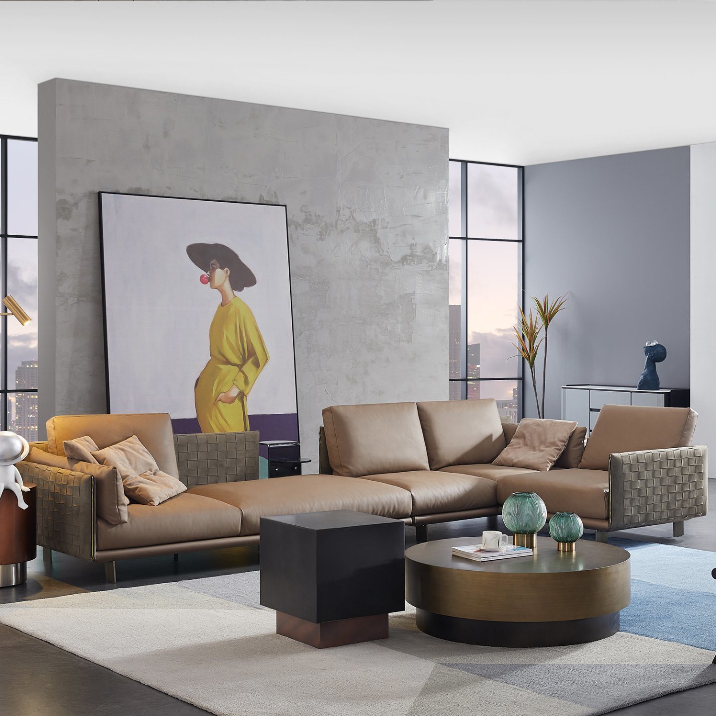 Italian Luxury Design Living Room Napa Leather Sofa