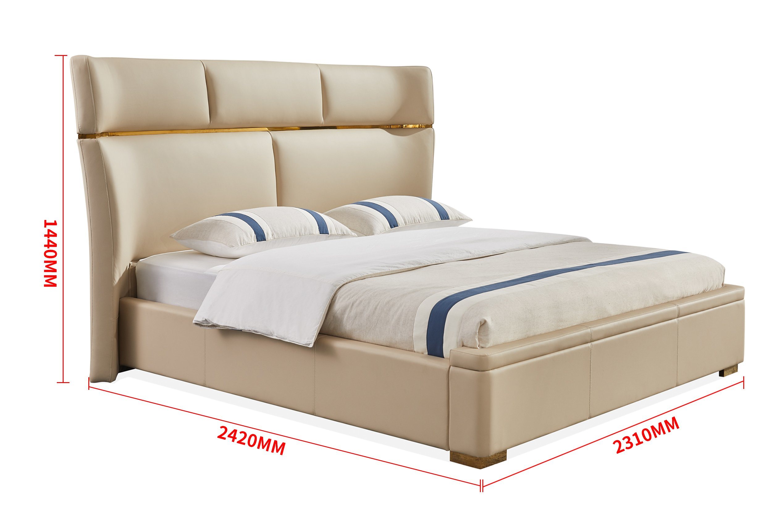 European Modern Light Luxury Bedroom Furniture Queen Size Leather Bed