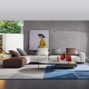 Italian Style Living Room Leather Corner Sofa Set