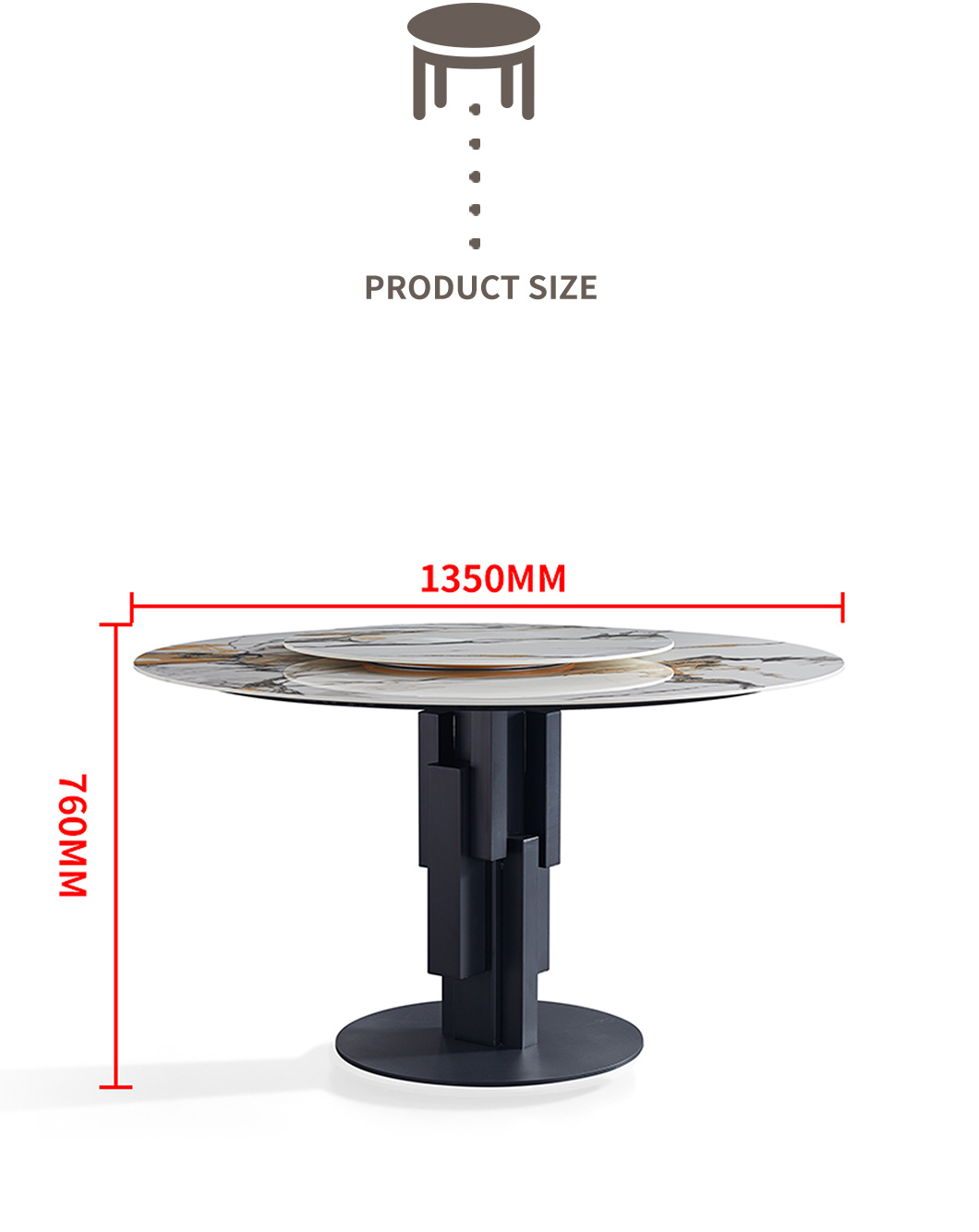 Simple Design Wooden Leg Marble Top Home Hotel Round Dining Table